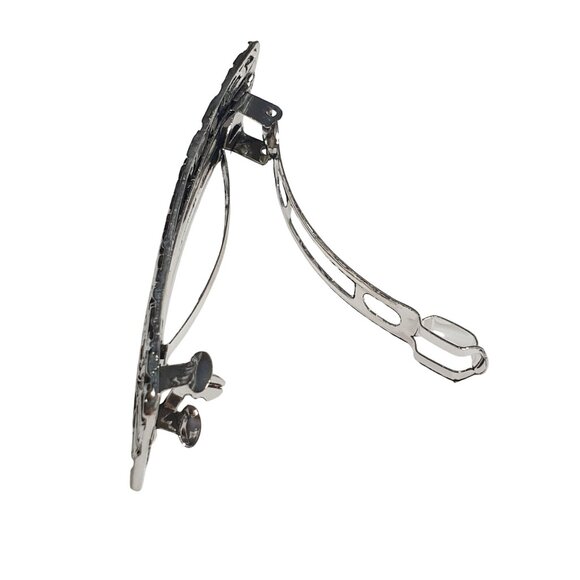 Hair Clip Silver Tone Floral Engraved Metal Bar Barrette Pony Tail Girl Gift - Picture 4 of 4